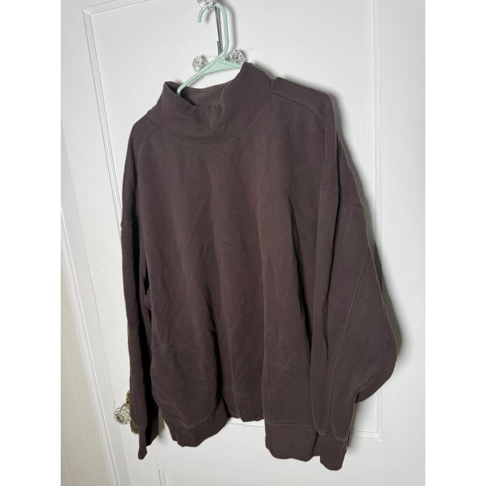 Aerie Offline Cloud Oversized Mock Neck Sweatshirt Dark Brown Size XL - Picture 3 of 6